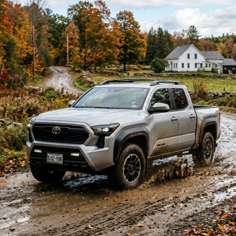 Fuel-efficient hybrid SUV parked in a Maine coastal town